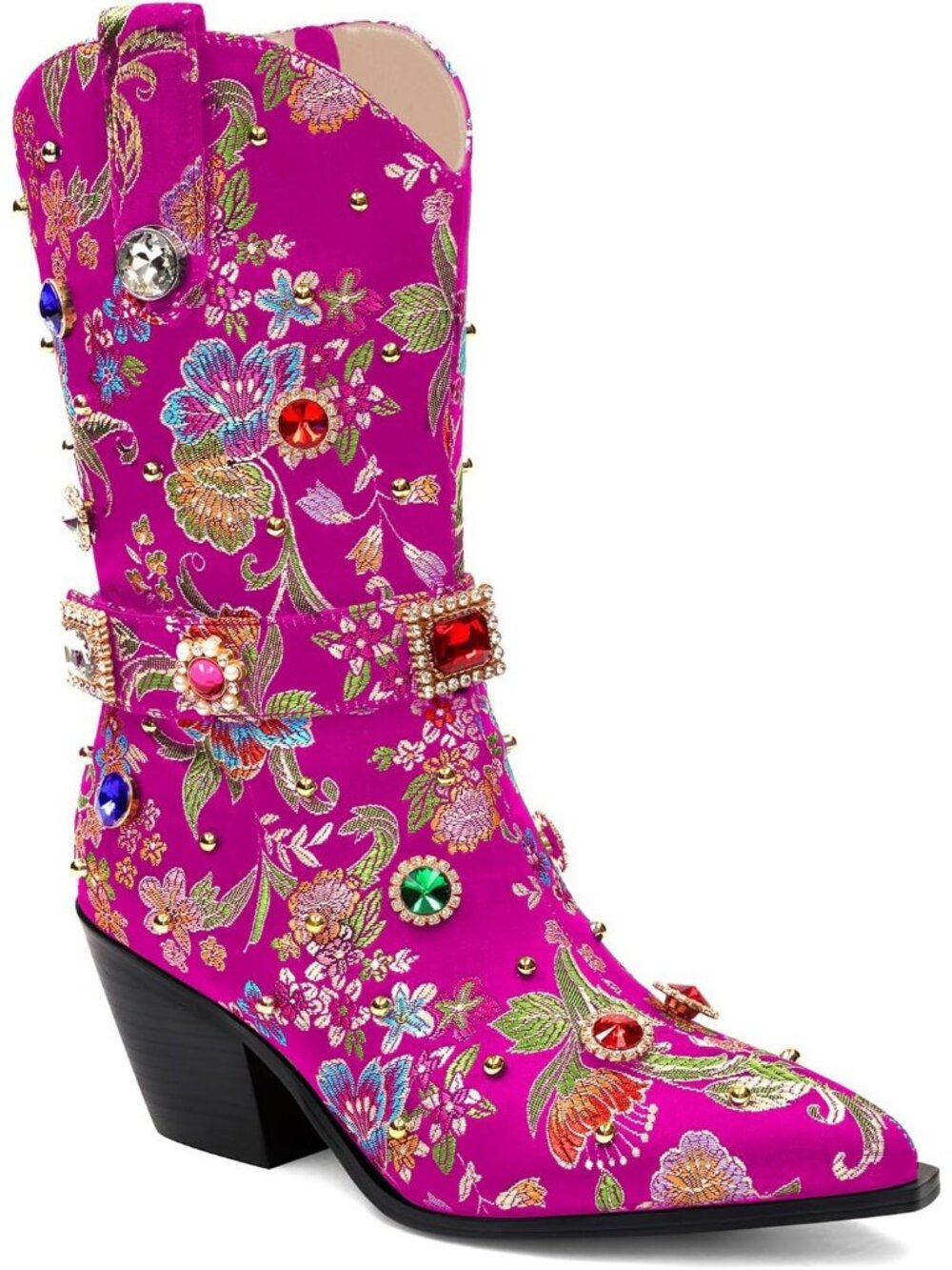 Womens Purple Rhinestone Sparkly Cowgirl Diamond Floral Embroidery Mid Calf Boot
